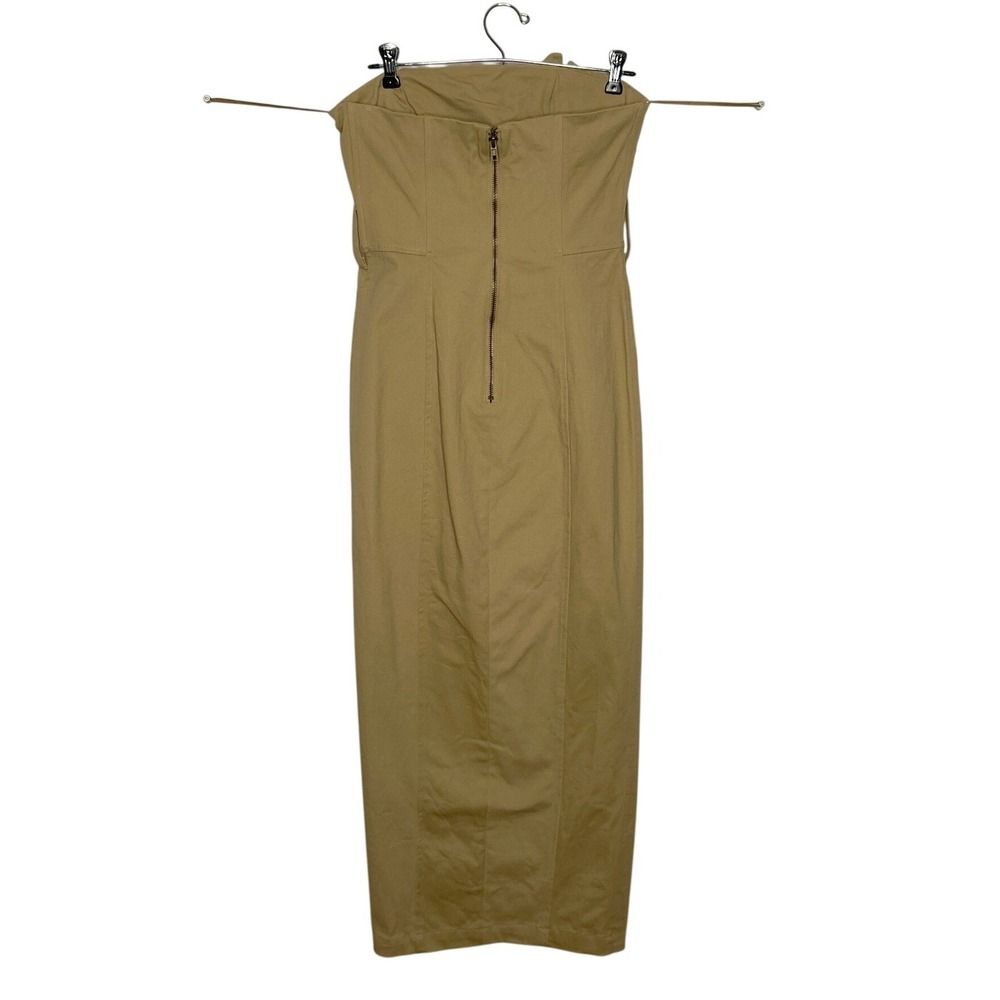 JLUXLABEL Khaki Asymmetric Belted Midi Dress M Strapless Trench Chic NWT No Belt - Picture 4 of 16